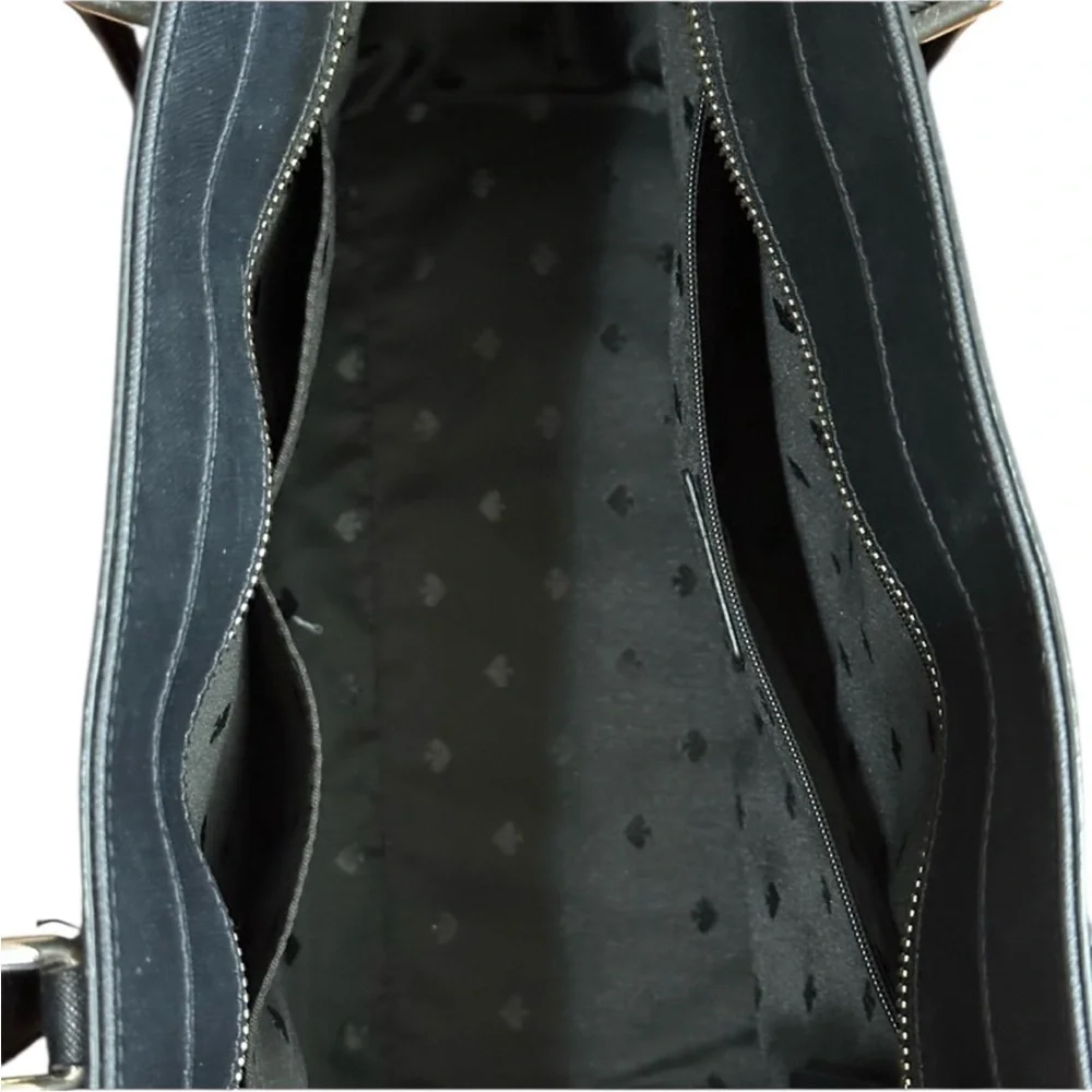 Kate Spade New York Black Leather Zip Top Tote Bag EUC - Picture 3 of 5